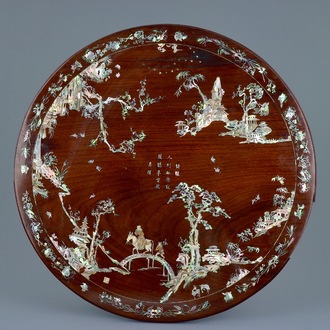 A round Vietnamese mother-of-pearl inlaid wood panel for the Chinese market, 19th C.